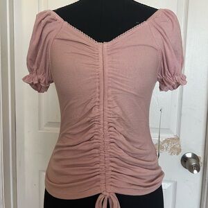 Almost Famous Dusty Pink Ruched Puff Sleeve Crop Top